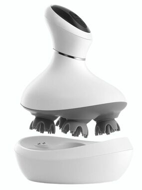 White Handheld Smart Scalp Massager with Charging Base
